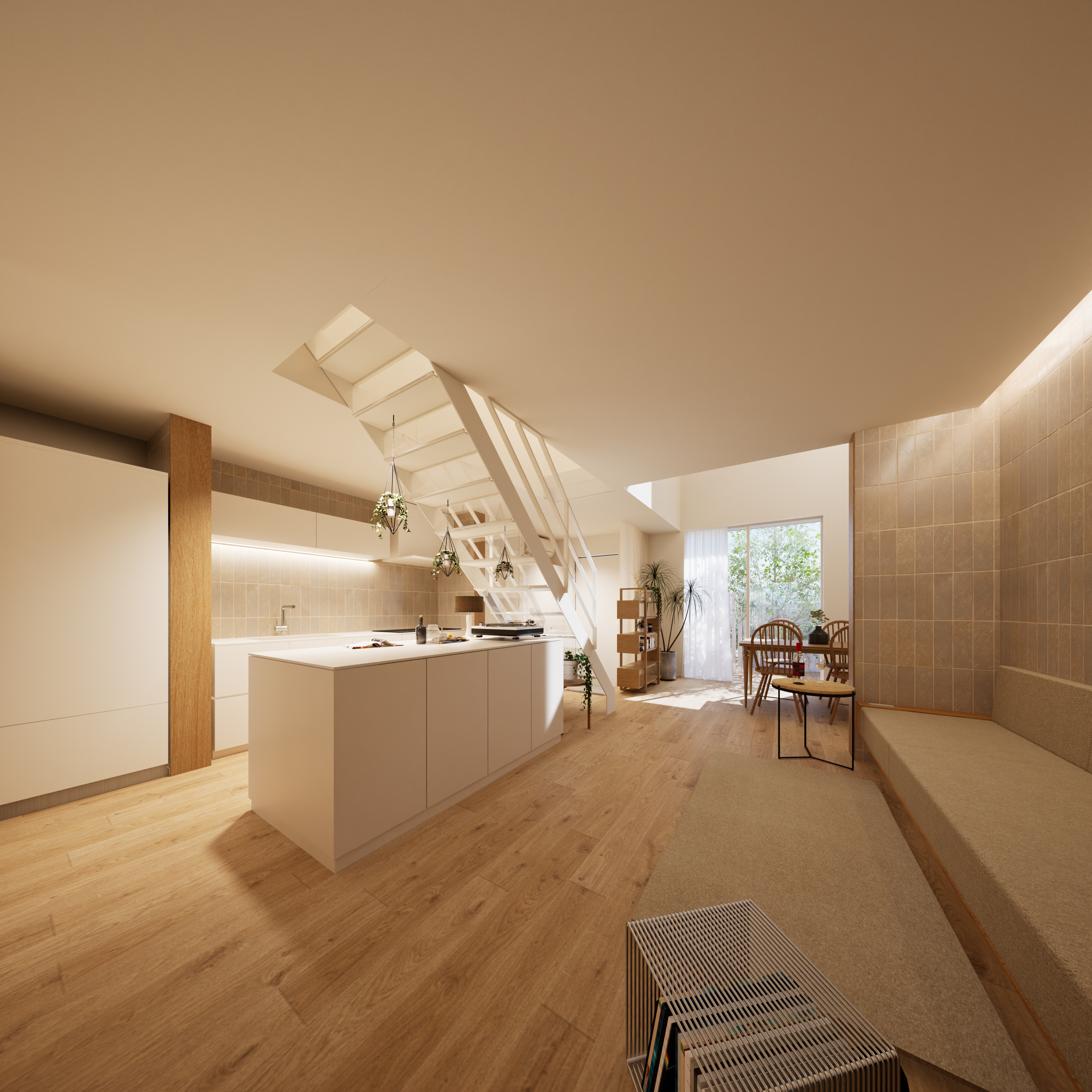 家の中心にある多目的な作業台