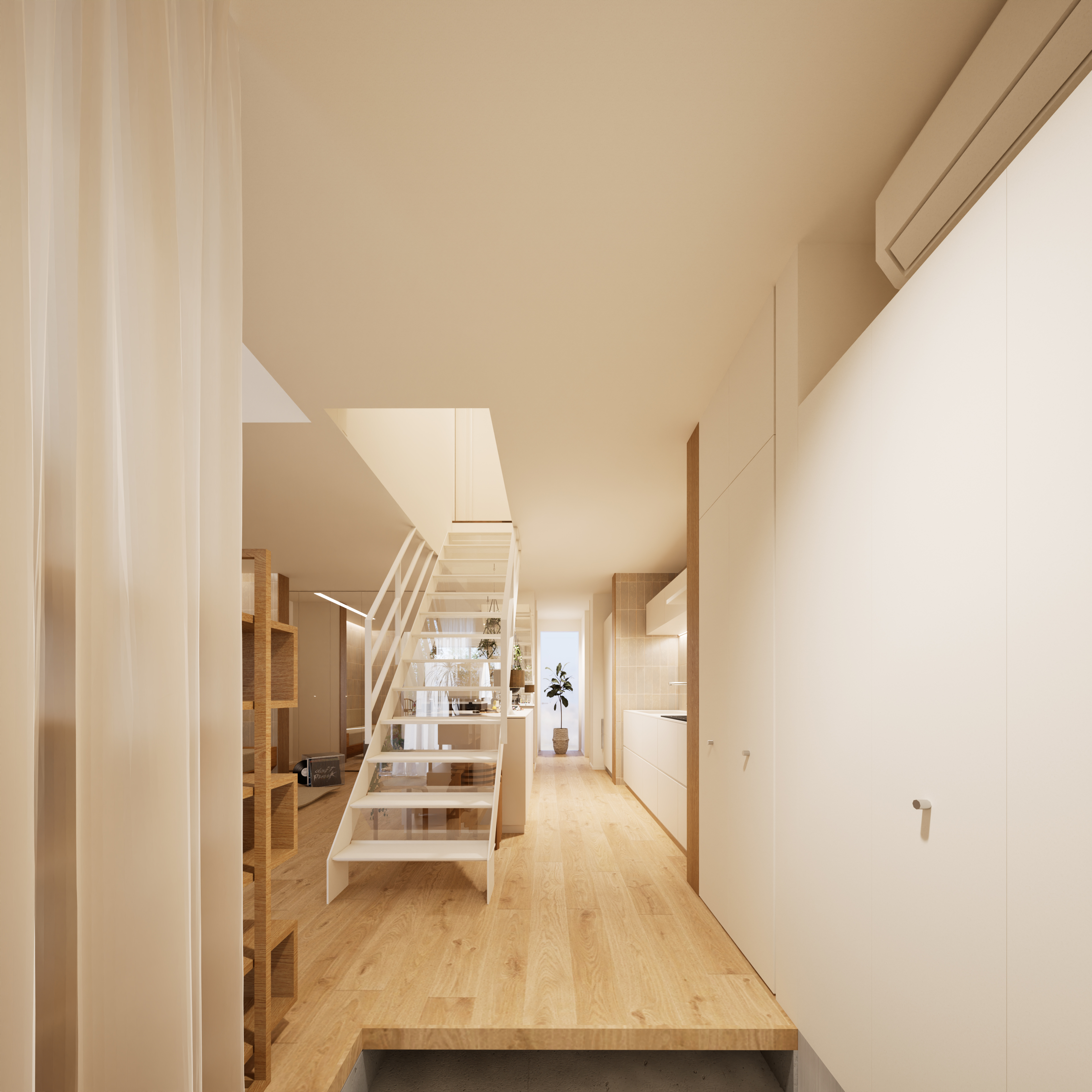 吹抜と階段がつながるダイニング